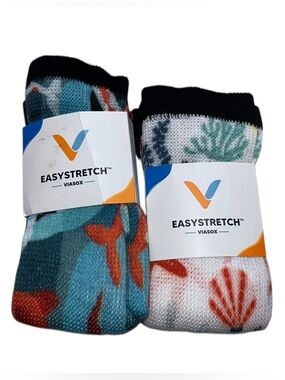 NEW VIASOX Easystretch Unisex High Length Socks - Blue & White 2-Pack
